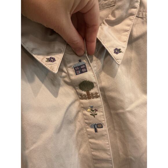 Vintage Northern Reflections Women Collared Shirt Beige Embroidered Bird Country - Picture 2 of 7